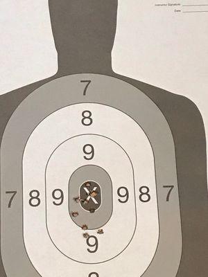 10 rounds with instruction on a .22 caliber Glock. Every shot was in the zone.