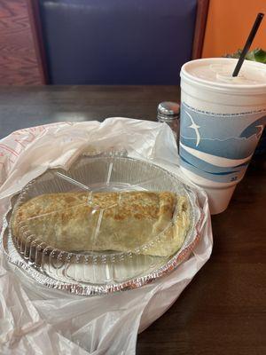 Large size burrito and Horchata