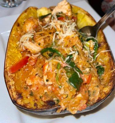 Spaghetti squash, grilled shrimp, and chicken