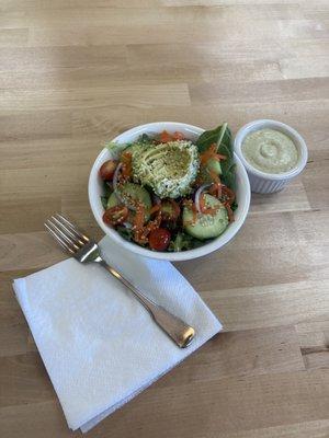 House Side Salad with avocado and homemade vegan avocado ranch! YUM