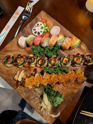 Pictured top to bottom: Rainbow roll, Las Vegas Roll, and Smoky Rocky roll