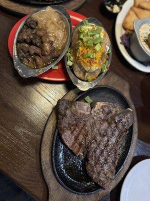 Texas T Bone*, Loaded Baked Potato, Sauteed Mushrooms and Onions