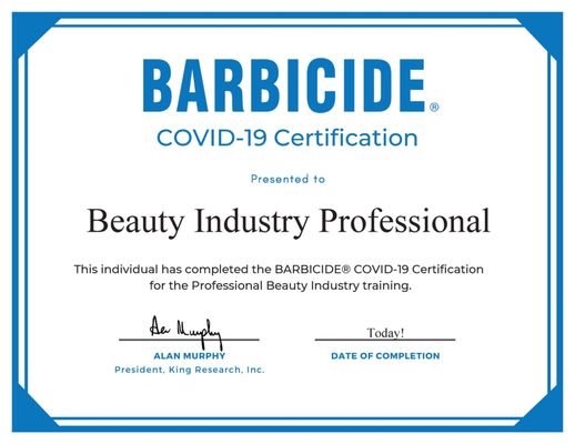 All of our stylists are 100% BARBICIDE certified!