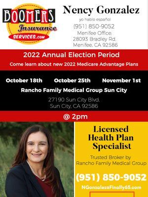 2022 Annual Election Period. Come learn about new 2022 Medicare Plans