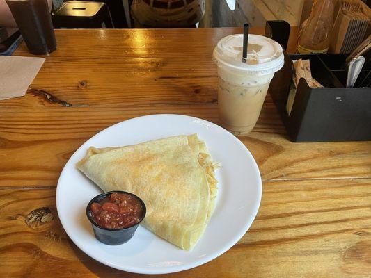 Loaded Hash Crepe and white chocolate macadamia cold brew with macadamia foam