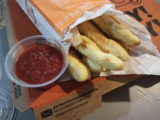 crazy bread sticks with marina sauce