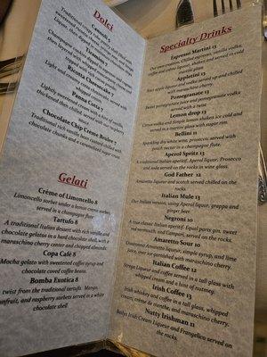 Dessert menu