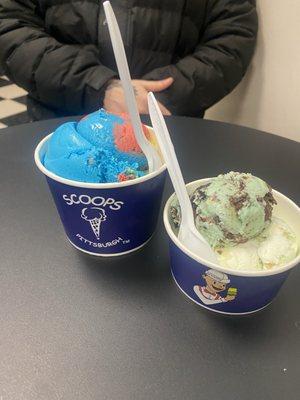 Superman Single Scoop Ice Cream Cup  Grasshopper pie and key lime pie scoops