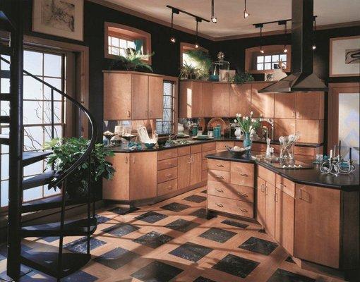 Contemporary kitchen with light stain finish