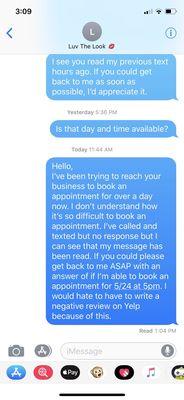 Left on read when trying to make an appt