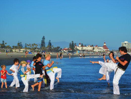 Sensei David enjoying Karate outdoors with his class on the famous Coronado Beach!