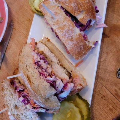 Fried chix sandwich, good, the breading is unique