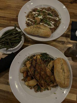 Salmon Bowl, Redneck Fried Rice, Green Beans