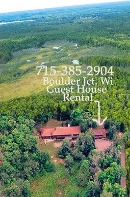 Aerial veiw of our Boulder Junction WI Gurest House Rental, great for couples. Only 2 miles south of Boulder-west on K one mile.