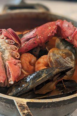 Marascada red: delicious tomato broth w/ seafood and a side of yellow rice