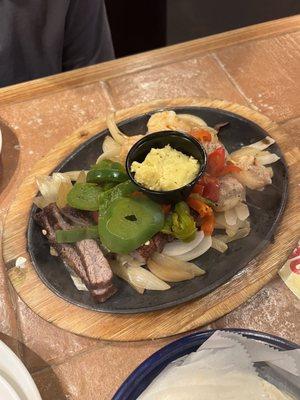 Steak and Shrimp Fajitas for One