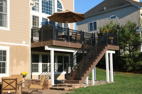 Azek Brazilian Walnut deck with black "wrought iron" railing - Harleysville PA