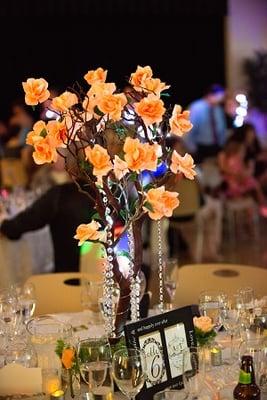 Centerpiece at dusk (the crystals captured the lights and made it glow!).