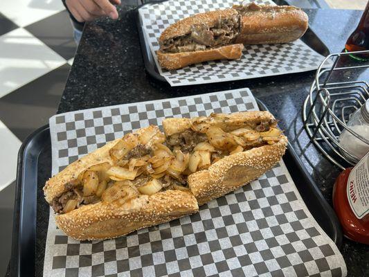 Cheesesteak ,fried onions, Cooper sharp