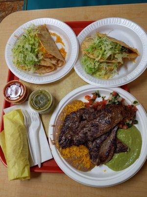 Chicken tacos, beef tacos, carne asada plate (I ordered double beans, no lettuce)