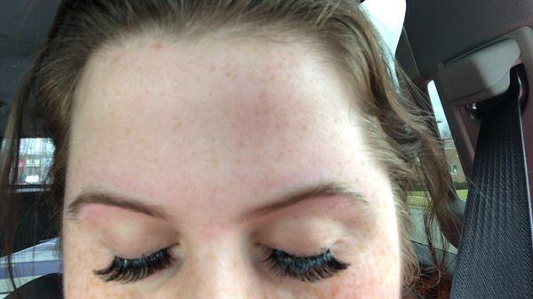 Completed lashes and brows.