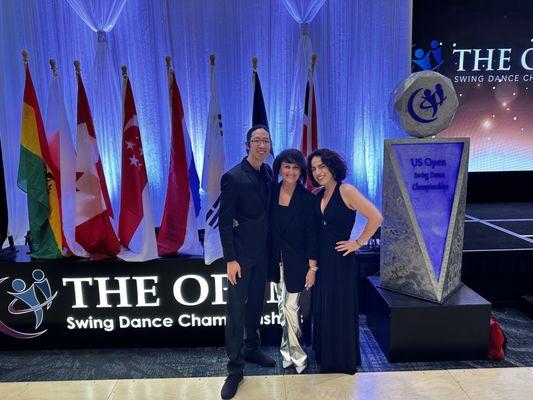 Laurie Schwimmer, partner John Su and me at The Open Swing Championships 2023