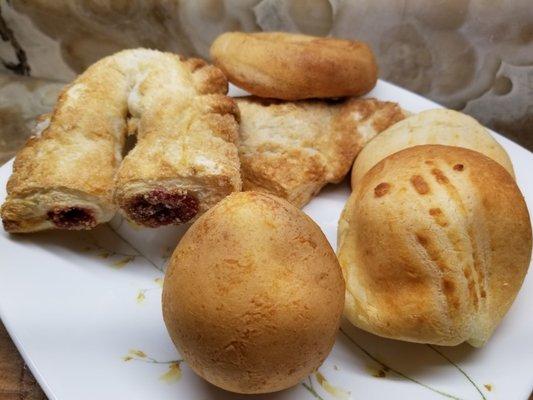 Pan de bono bun & donuts, bunuelo, guava and cheese and guava only pastries