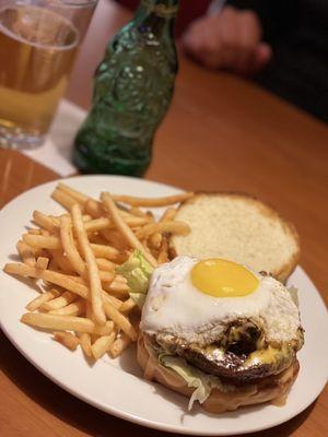 The Fat Choi Burger  Braised beef,Bacon,cheddar,fried egg