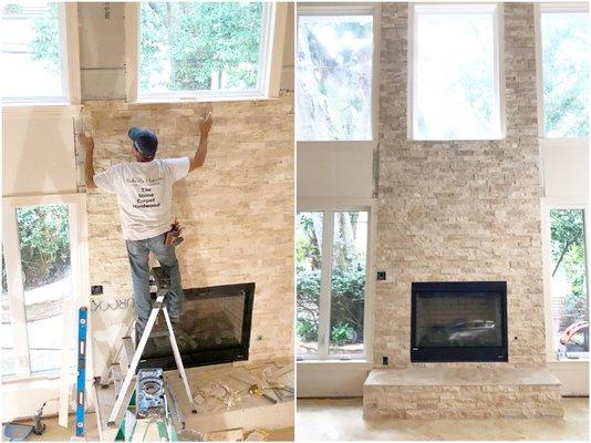 custom stone fireplace installation