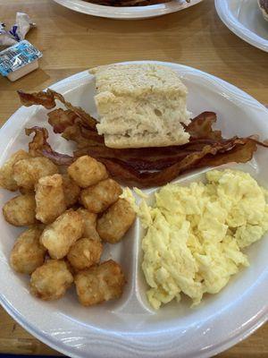 Eggs, tots , and look at that biscuit!!!