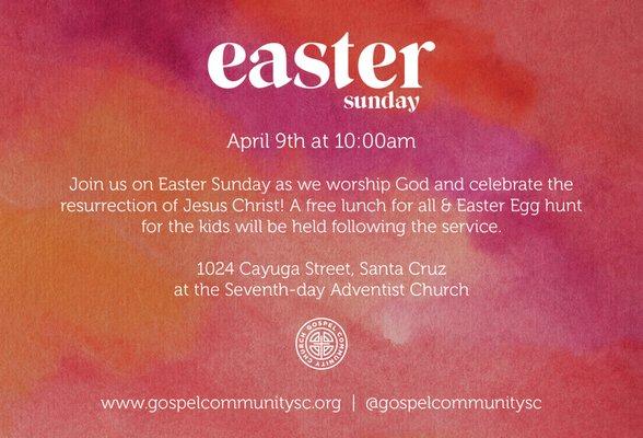 Easter Sunday April 9 at 10:00am + FREE lunch