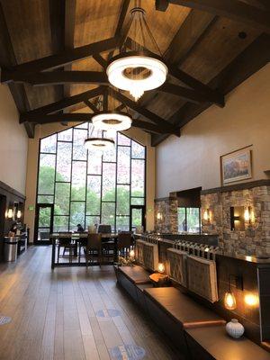 Inside lobby. Pool table is on the right. Complementary Breakfast area is on the back left.