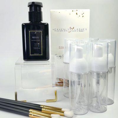 Lash aftercare essentials available. Foam bottles. Lash brushes.