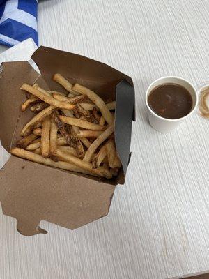 Fries with the gravy on the side.