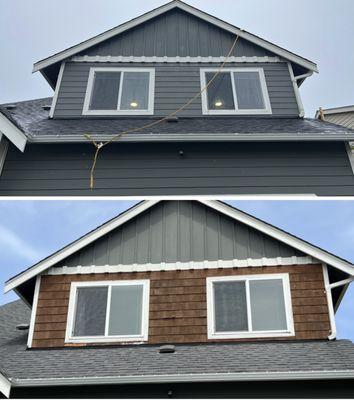 Replaced shingles with concrete lap siding