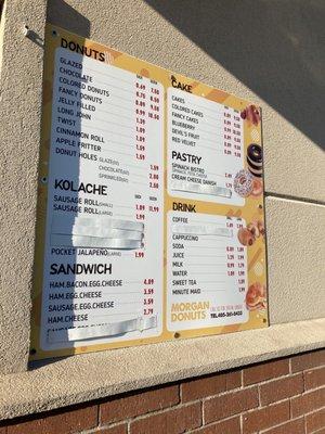 Updated menu as of 6/5/20