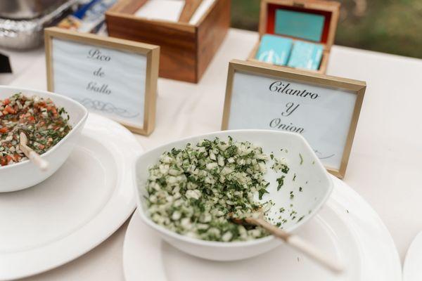 I was busy at the bride so didn't get pictures of the actual tacos but here are some of their condiments. The food is SO good!