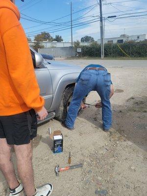 This is husband removing flat....Epic