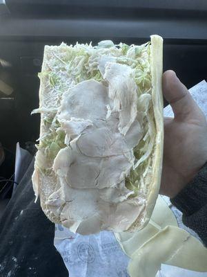 This is how much meat they put on a $8 sandwhich 3 little thin slices.