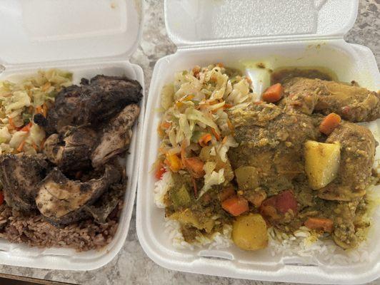 Jerk chicken and curry chicken