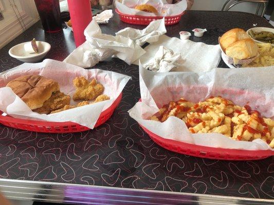 Chicken tenders fries and chicken breats