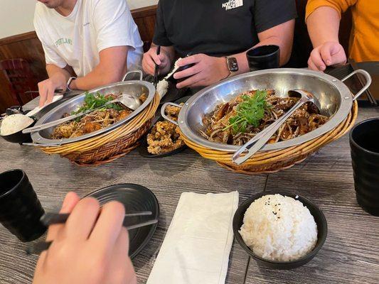 From left to right: Lazy guy spice pot (#9), salt & pepper popcorn chicken (appetizer #8), and House special spice pot (#1)