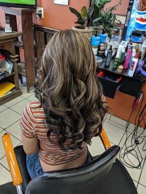 Medium brown hair with highlight