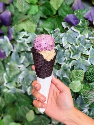 Blueberry lavender, mocha amaretto on charcoal cone