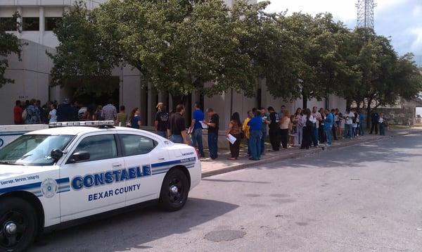 Picture of Citizens Standing in Line to Pay Their Traffic Tickets at Bexar County JP Court.