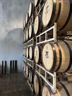 Inside the distillery barrel storage.