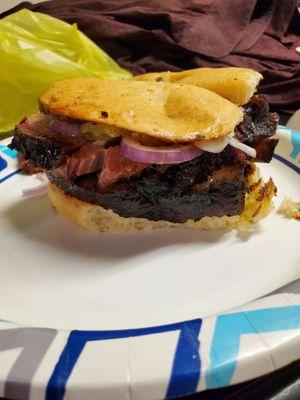 Sliced BBQ sandwich.