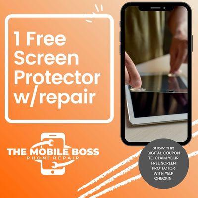 Free Screen Protector with your repair or purchase of a phone case. Offer good for first time customers with a check in here on Yelp.