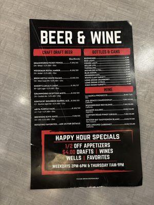 Beer & Wine list