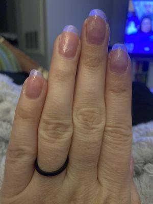 I asked for oval shaped nails. The pinky is not even close to a straight shape.